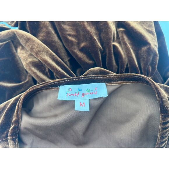 Sweet Generis Tie Velvet Brown Boho Shirt Babydoll Open Front Top Size M - Picture 3 of 6